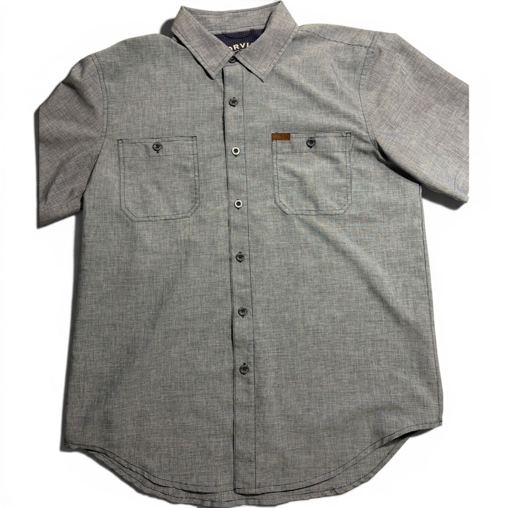 Orvis Mens Blue Micro Check Short Sleeve Button Down Shirt Size M 1494392
